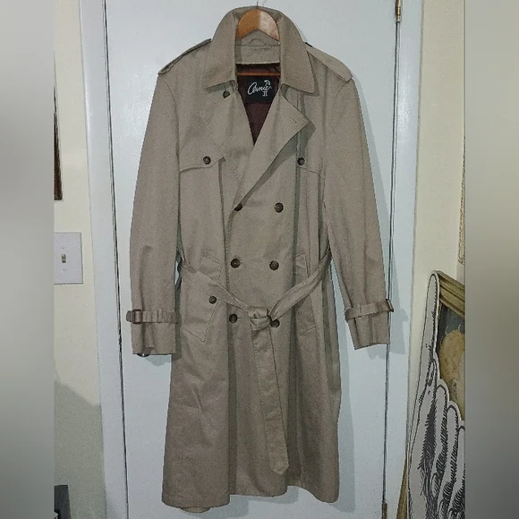 Trench Coat 48X TALL CERNIE VTG Double Breasted Belted Removable faux fur Liner - Picture 1 of 9